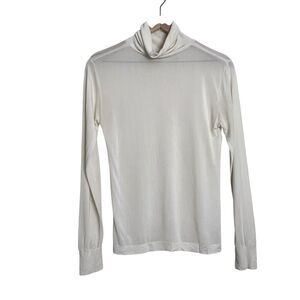 Vintage LL Bean WOMENS M White 100% Silk Sheer Turtleneck Baselayer Ski